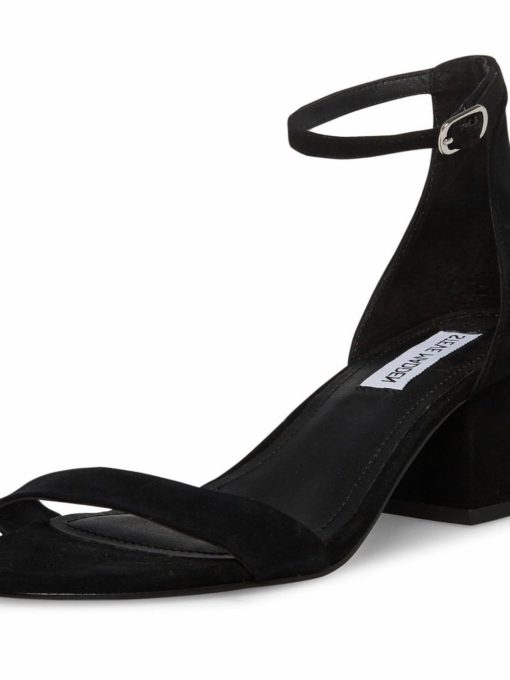 Steve Madden Black Suede Block Heel Ankle-Strap Sandals
